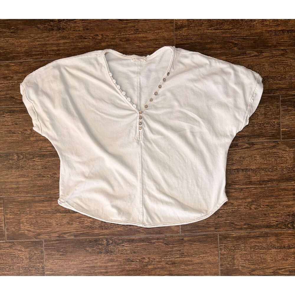 By Together White Raw-Edge Button Placket Top - S